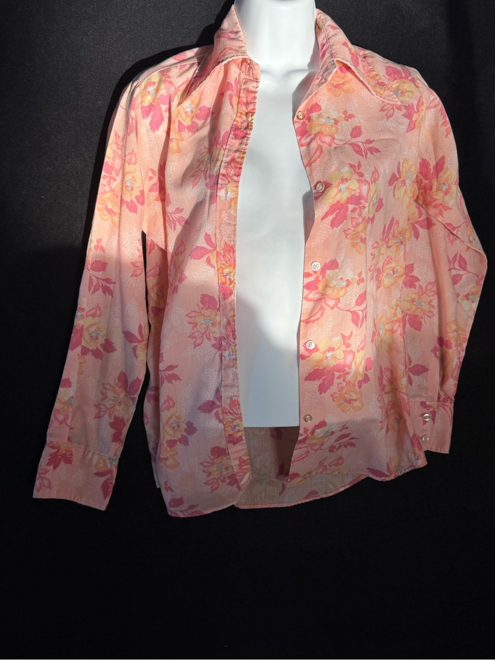 Vintage Pink Floral Button-Up Blouse